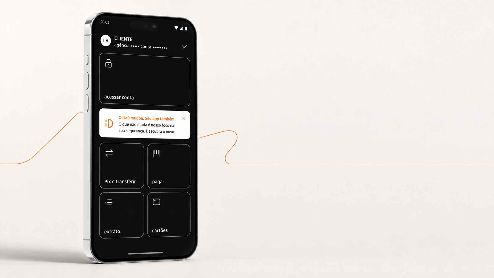 The pre-authentication screen with shortcuts for transfers, payments, statement and cards.
